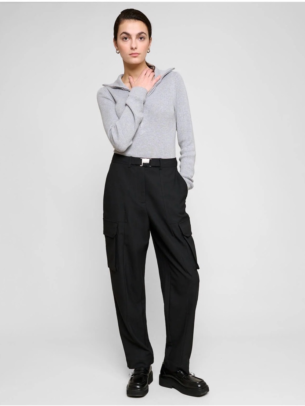 Pixie Market Black Cargo Trousers - Sleek Utility Style with Metal Buckle